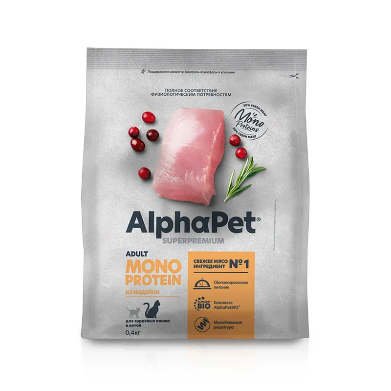 AlphaPet сухой корм из индейки для взрослых кошек
