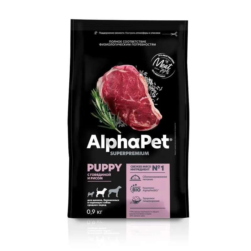 AlphaPet с говядиной и рисом для щенков средних пород
