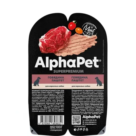 AlphaPet Влажный паштет с говядиной для взрослых собак