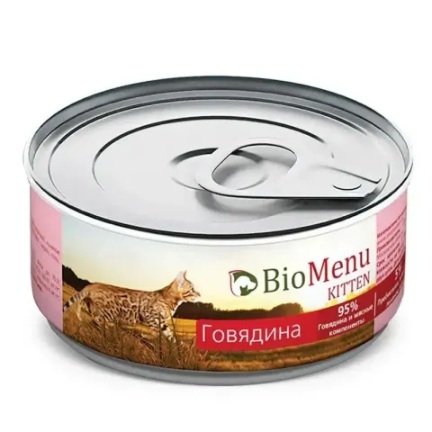 BioMenu Kitten паштет с говядиной 95% мясо