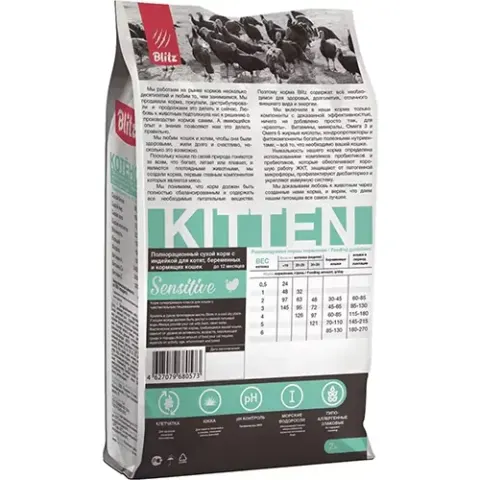 Blitz Sensitive Kitten с индейкой для котят