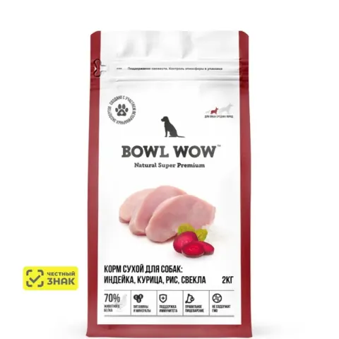 BOWL WOW Adult Medium с индейкой, курицей и рисом