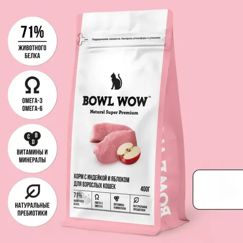 Bowl Wow с индейкой и яблоком для взрослых кошек