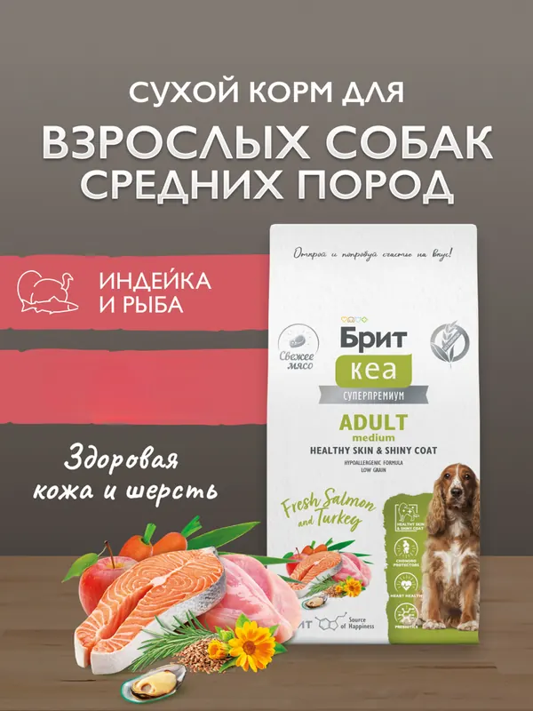 Brit Premium с лососем и индейкой для собак средних пород