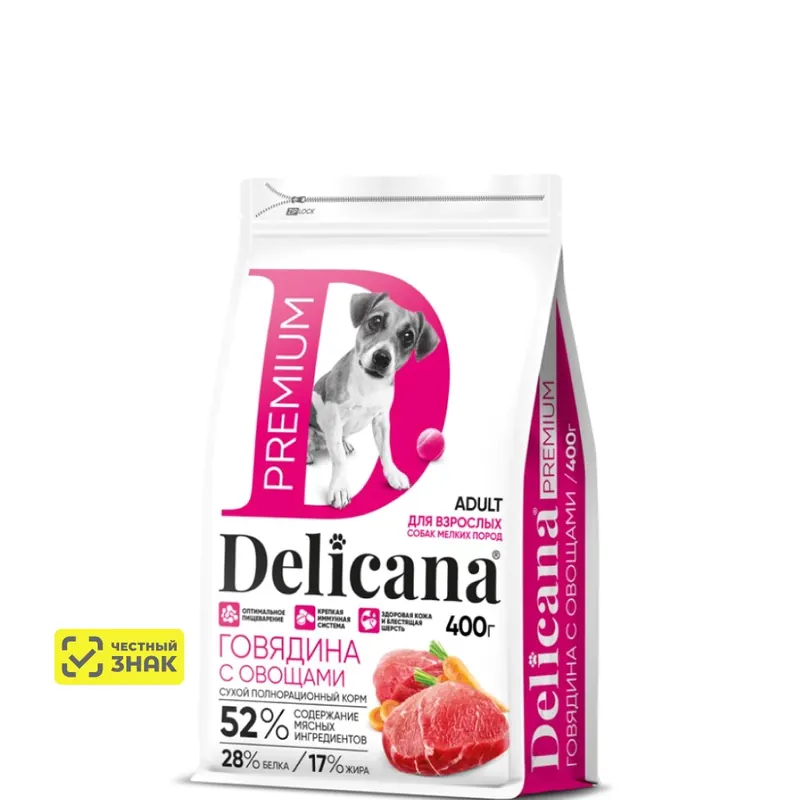 DELICANA Premium для мелких пород с говядиной и овощами