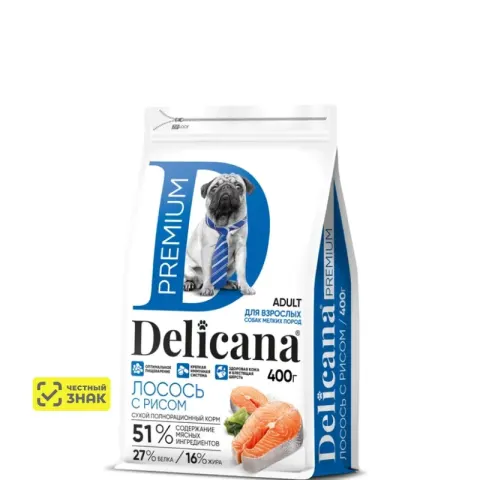 DELICANA Premium для мелких пород с лососем и рисом