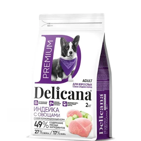 DELICANA Premium с индейкой и овощами для средних пород
