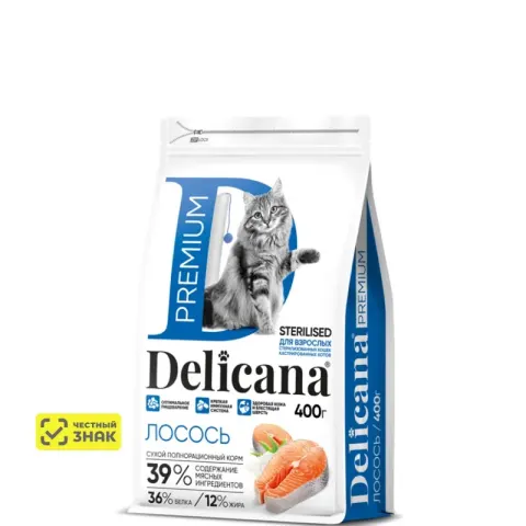 DELICANA Premium Sterilized с лососем для стерилизованных кошек