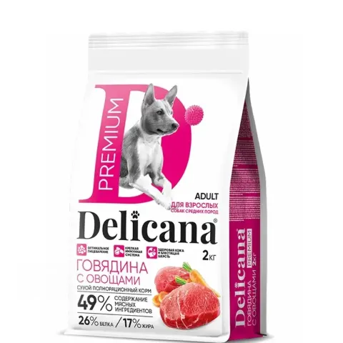DELICANA Premium для взрослых собак средних пород, говядина с овощами