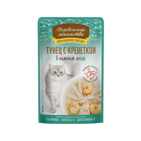Деревенские лакомства тунец с креветкой в желе для кошек