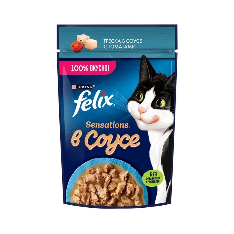 Felix для взрослых кошек с треской в соусе с томатами