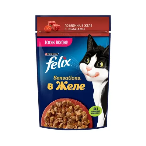 Felix влажный корм с говядиной в желе с томатами