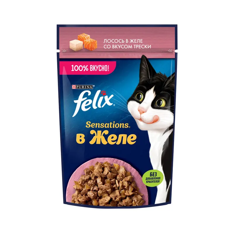 Felix влажный корм с лососем в желе и треской
