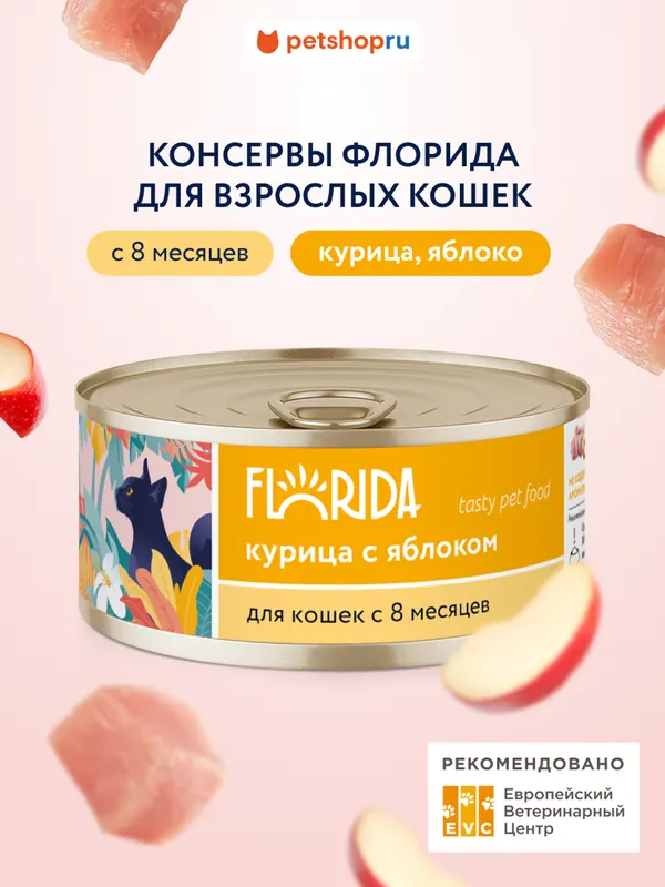 Florida консервы для кошек с курицей и яблоком