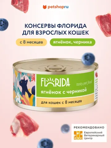 Florida консервы для кошек с ягнёнком и черникой