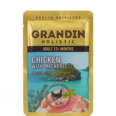 Grandin пауч курица с макрелью в желе для кошек