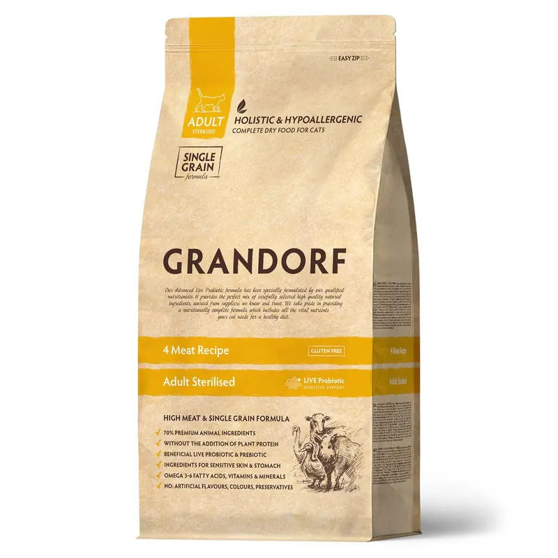 Grandorf 4 Meat Probiotic Sterilised для стерилизованных кошек