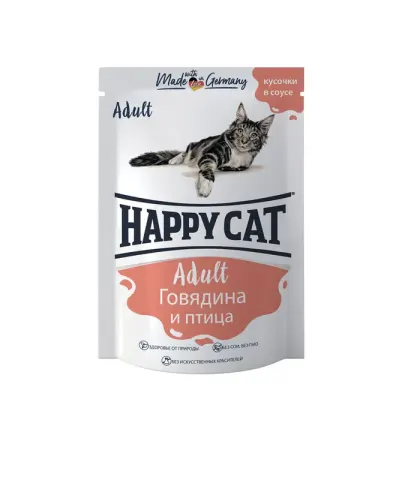 Happy Cat паучи говядина, птица в соусе