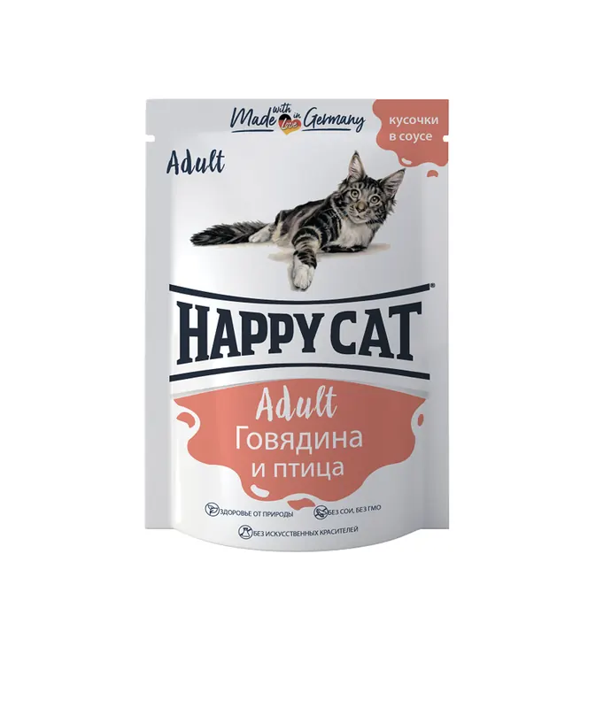 Happy Cat паучи говядина, птица в соусе