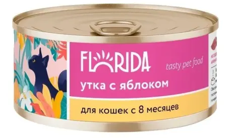 Florida консервы для кошек с уткой и яблоком