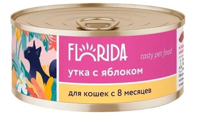Florida консервы для кошек с уткой и яблоком
