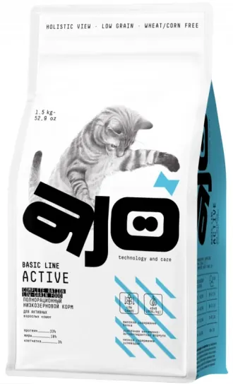 AJO Cat Active с курицей и индейкой для взрослых кошек