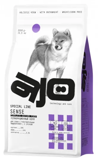 AJO Dog Sense с гречкой для собак с чувствительным пищеварением