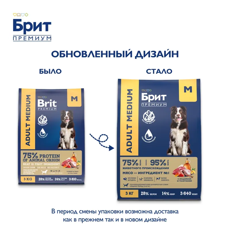 Brit Premium для средних пород с индейкой и телятиной