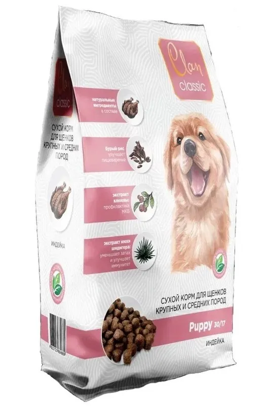 Clan Classic Puppy 30/17 с индейкой для щенков средних и крупных пород