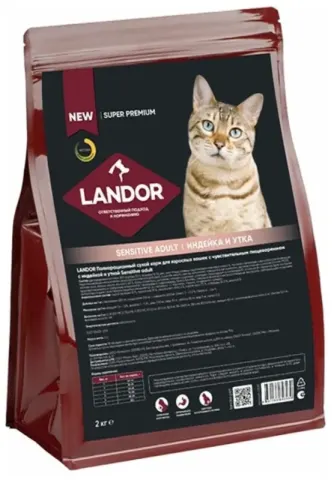 Landor Sensitive Adult Cat с индейкой и уткой