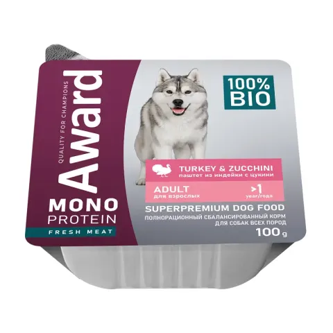 Award Monoprotein паштет индейка с цукини для взрослых собак