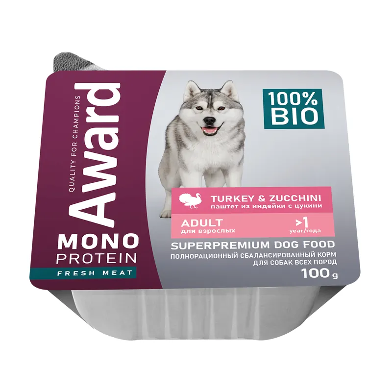 Award Monoprotein паштет индейка с цукини для взрослых собак