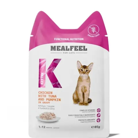 Mealfeel Kitten с курицей, тунцом и тыквой в соусе