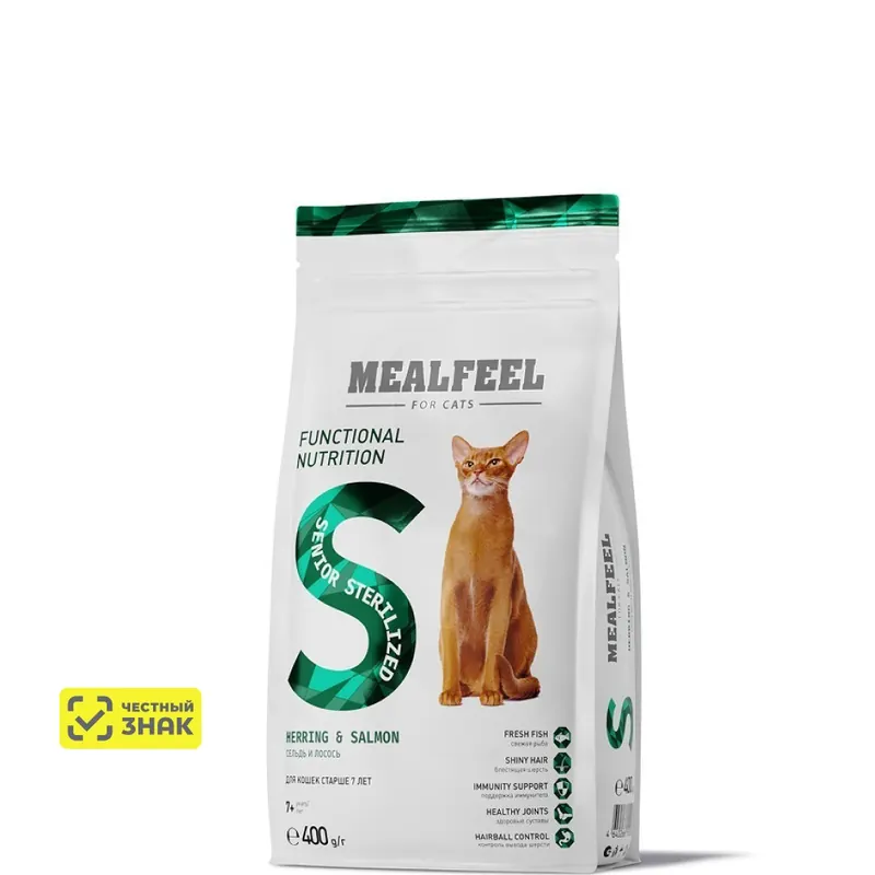 Mealfeel Senior Sterilized с сельдью и лососем для кошек 7+