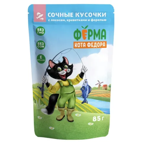 Мнямс Ферма кота Фёдора с лососем, креветками и форелью
