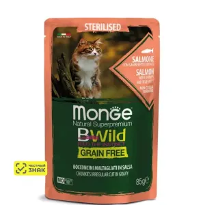 Monge BWild Grain Free для стерилизованных кошек с лососем