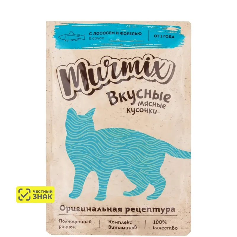 Murmix кусочки лосося с форелью в соусе для кошек