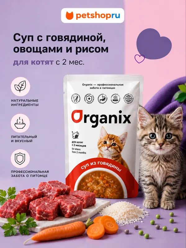 Organix Суп для котят с говядиной, овощами и рисом