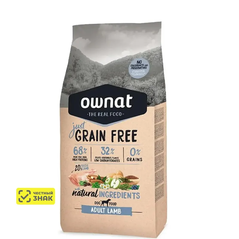 Ownat Adult Grain Free с ягнёнком беззерновой