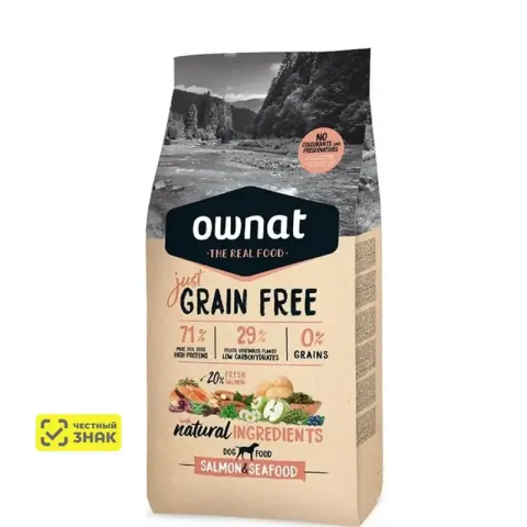 Ownat Grain Free Just с лососем и морепродуктами