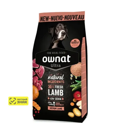 Ownat Medium Adult Ultra с ягнёнком и рисом