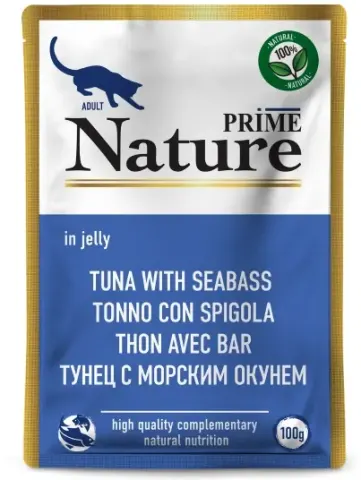 Prime Nature паучи с тунцом и морским окунем в желе