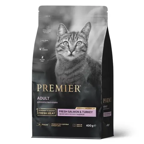 Premier Sensitive с лососем и индейкой для кошек