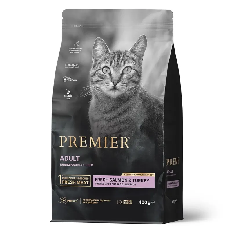 Premier Sensitive с лососем и индейкой для кошек