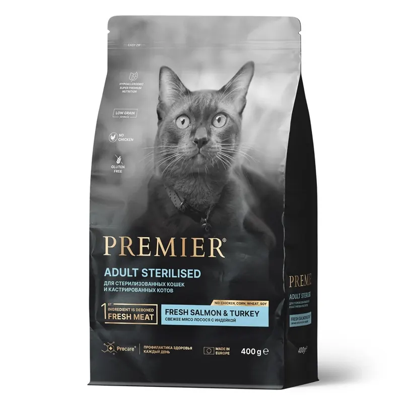 Premier Sterilized чувствительная кожа, лосось и индейка