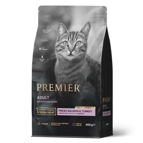 Premier с лососем и индейкой для взрослых кошек