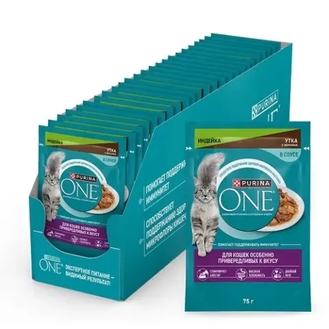 Purina One кусочки с индейкой и уткой для привередливых кошек