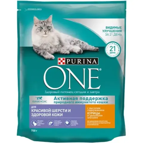 Purina One Adult с курицей для шерсти и кожи