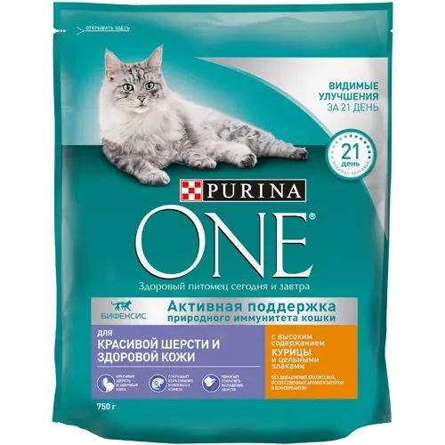 Purina One Adult с курицей для шерсти и кожи
