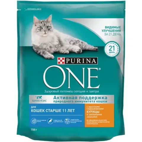 Purina One Adult 11+ с курицей для пожилых кошек